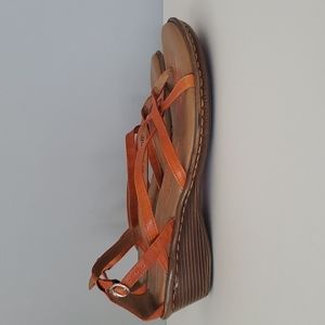 Born Orange Leather Strappy Wedge Thong Sandals 9.5